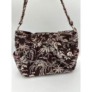 Vera Bradley Night Owl Chinoiserie Quilted Cotton Shoulder Bag Brown White Pink